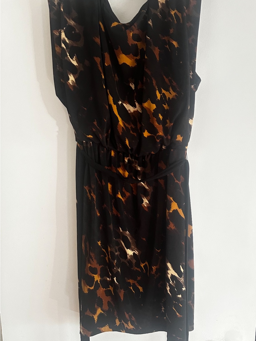 Enfocus Studio Black Dress with Brown and Tan Abstract Print